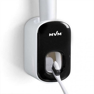 Диспенсер для зубної пасти MVM клейкий пластиковий біло-чорний BP-24 WHITE/BLACK фото