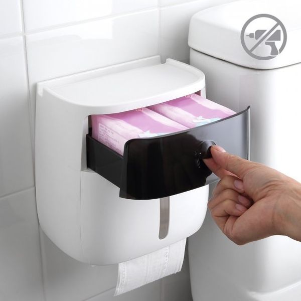 Тримач для туалетного паперу - клейкий пластиковий біло-чорний BP-16 WHITE/BLACK фото